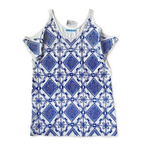Solitaire Swim Embroidered Cold Shoulder Cover Up Dress Beach Summer Vacation